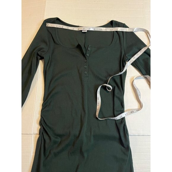 New Old Navy M Maternity Long-Sleeve Henley Midi/ maxi Dress Rib-Knit Dark Green - Picture 10 of 13